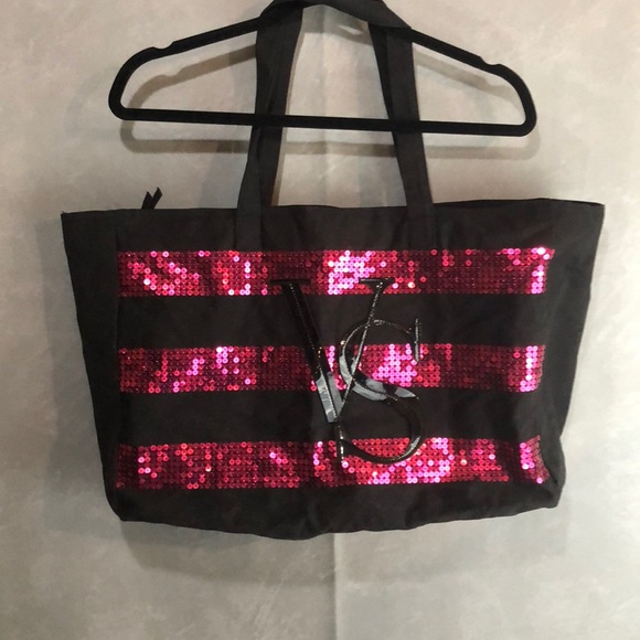 Victoria's Secret Handbags - Victoria’s Secret tote bag. Black pink sequins